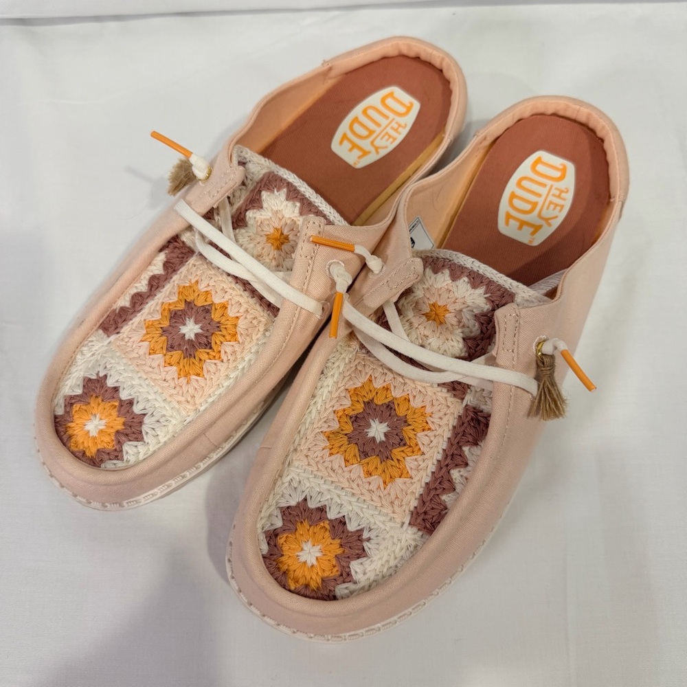 Hey Dude Wendy Slip Cottage Crochet Mules